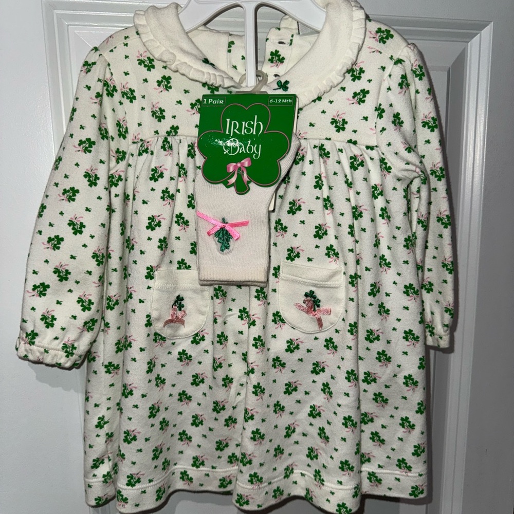 Authentic Irish Baby Shamrock Dress and Socks Set (6-12 months)